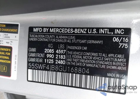 2016 Mercedes-Benz C 300 из США, поврежденный, VIN 55SWF4JB8GU168804